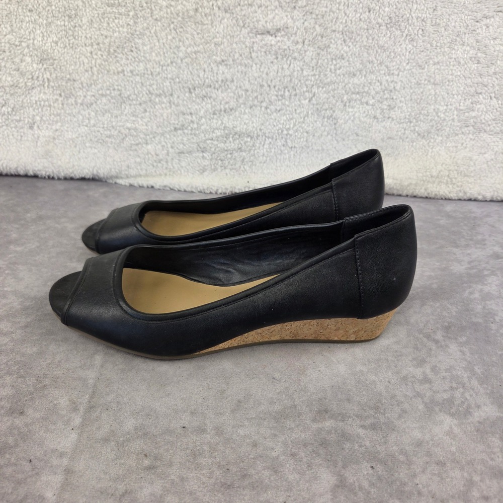 Bass Makenna Black Peep Toe Cork Wedge Heels Womens Size 10M 03023141001